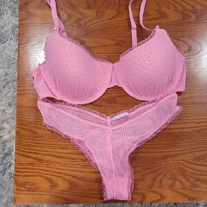 Savage X Fenty Pink Lace Bra and Panty Set